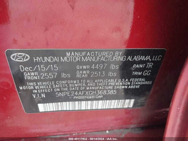 Hyundai SONATA SE 2016 5NPE24AFXGH368385 Image 9