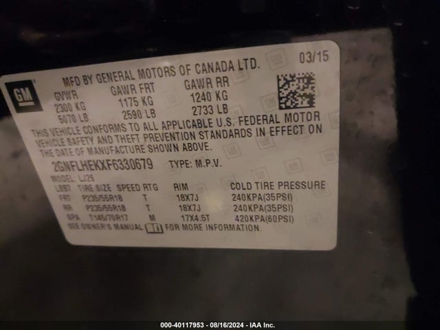 Chevrolet Equinox Ltz 2015 2GNFLHEKXF6330679 Image 9