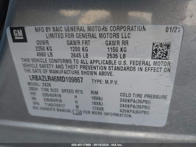 LRBAZLR46MD109867 Buick Envision Fwd Preferred
