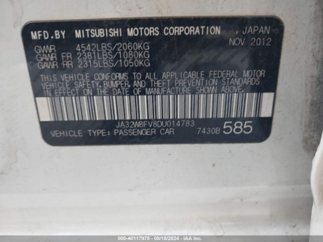 2013 MITSUBISHI LANCER EVOLUTION JA32W8FV8DU014783 Photo 8