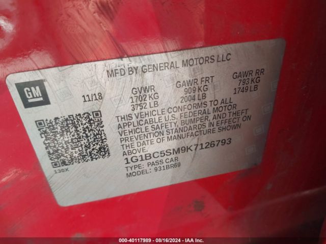 1G1BC5SM9K7126793 Chevrolet CRUZE LS