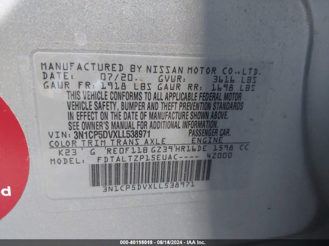 Nissan Kicks 2020 3N1CP5DVXLL538971 Image 9