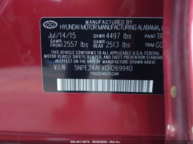 5NPE24AFXGH269940 Hyundai SONATA SE