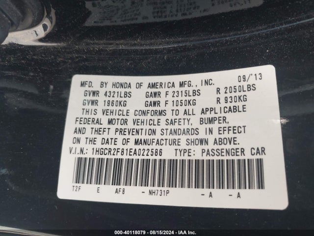 Honda Accord Ex-l 2014 1HGCR2F81EA022586 Image 9