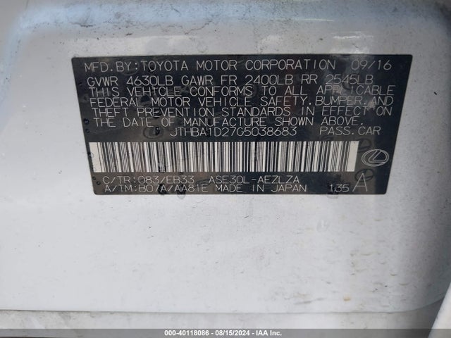 Lexus IS 200T 2016 JTHBA1D27G5038683 Image 9