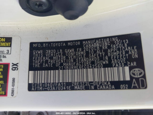 Toyota COROLLA L 2014 2T1BURHE6EC042560 Image 9