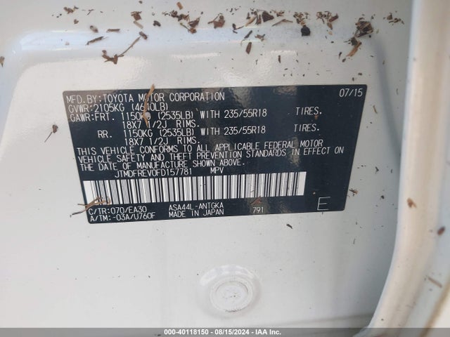 Toyota Rav4 Limited 2015 JTMDFREV0FD157781 Image 9