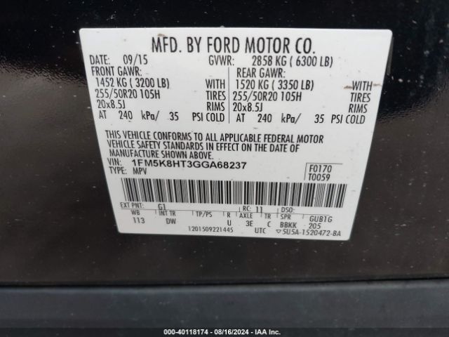 1FM5K8HT3GGA68237 Ford Explorer Platinum