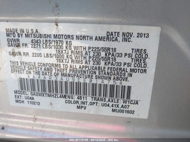 2014 MITSUBISHI OUTLANDER SPORT 4A4AR3AU9EE014754 Photo 8