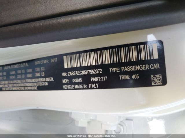 ZARFAECN5H7552372 Alfa Romeo Giulia Ti Rwd