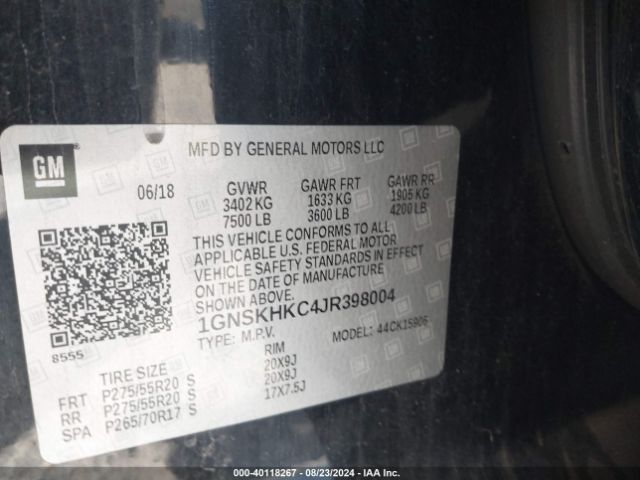1GNSKHKC4JR398004 Chevrolet Suburban Lt