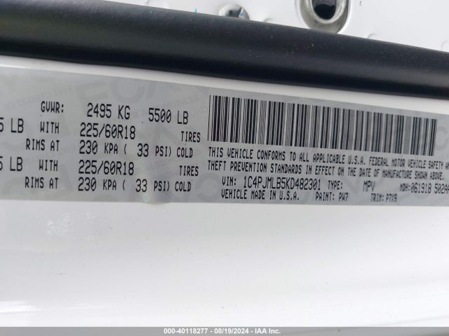 1C4PJMLB5KD482301 Jeep Cherokee Altitude 4x4