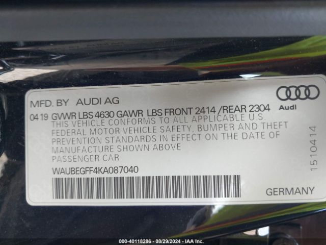 WAUBEGFF4KA087040 Audi A3 45 Premium
