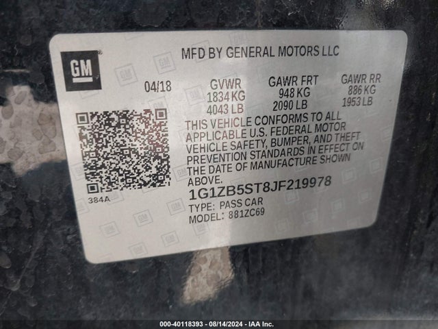 Chevrolet Malibu 1ls 2018 1G1ZB5ST8JF219978 Image 9