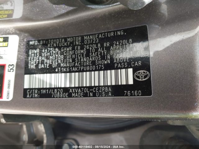 4T1K61AK7PU800175 Toyota CAMRY XSE