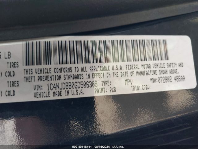 1C4NJDBB0GD506309 Jeep Compass Sport