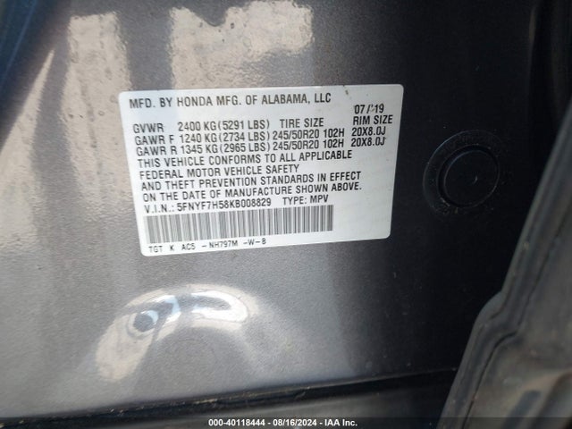 Honda Passport Ex-l 2019 5FNYF7H58KB008829 Image 8