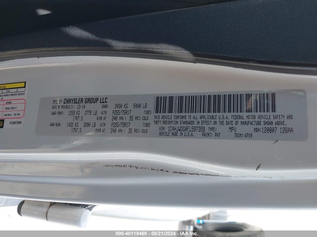 1C4HJWDG0FL597359 Jeep Wrangler Unlimited Sport