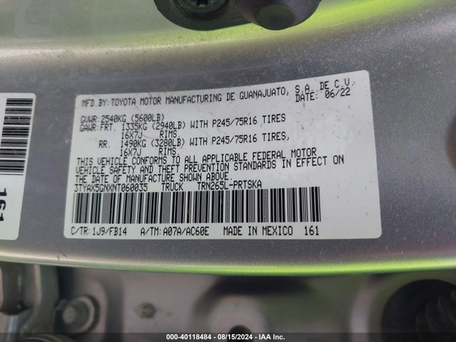 Toyota Tacoma Sr 2022 3TYAX5GNXNT060035 Image 9