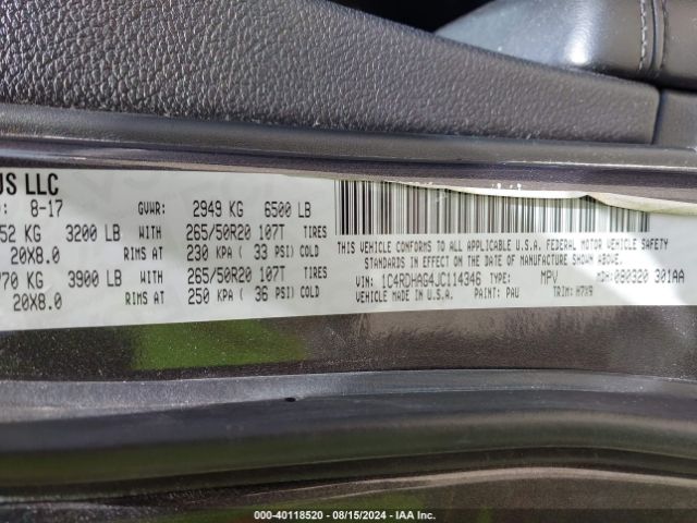 1C4RDHAG4JC114346 Dodge Durango Sxt Rwd