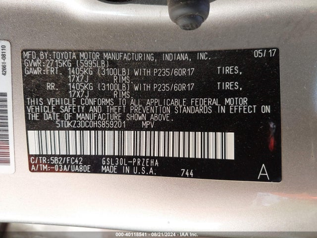 Toyota Sienna Le 8 Passenger 2017 5TDKZ3DC0HS859201 Image 9