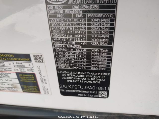 SALKP9FU3PA018511 Land Rover Range Rover P400 Se