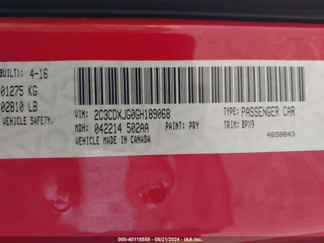 2016 DODGE CHARGER 2C3CDXJG0GH189068 Photo 8