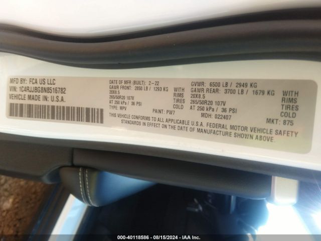 1C4RJJBG8N8516782 Jeep Grand Cherokee L Limited 4x2