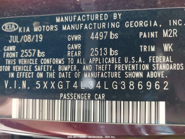 2020 KIA OPTIMA 5XXGT4L34LG386962 Photo 8