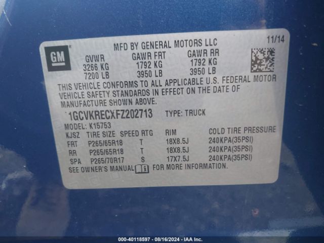 1GCVKRECXFZ202713 Chevrolet Silverado 1500 2lt