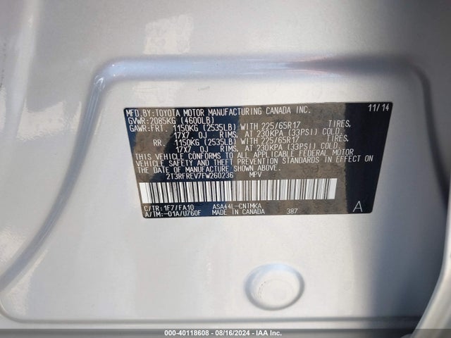 Toyota Rav4 Xle 2015 2T3RFREV7FW260236 Image 9
