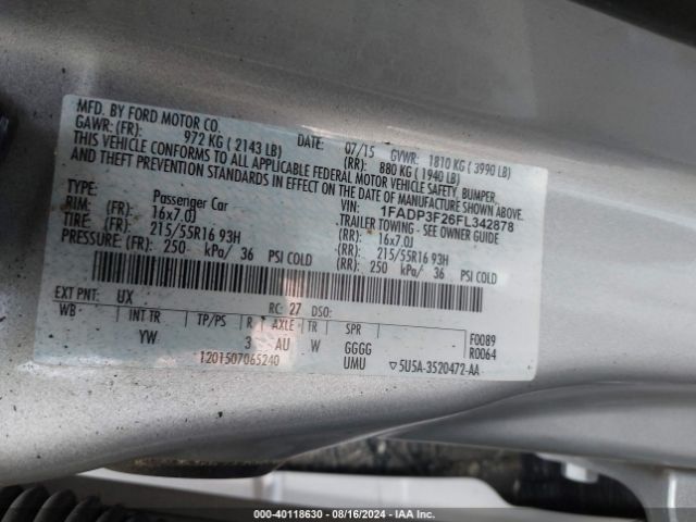 1FADP3F26FL342878 Ford FOCUS SE