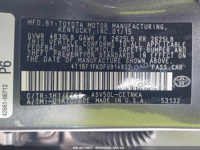 Toyota CAMRY LE 2015 4T1BF1FK0FU914932 Image 9