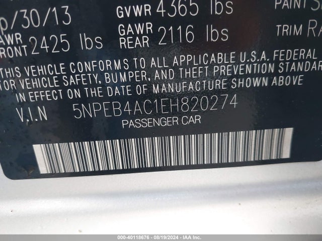 Hyundai SONATA GLS 2014 5NPEB4AC1EH820274 Image 9