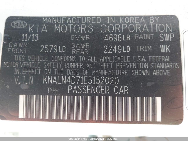 KIA Cadenza Limited 2014 KNALN4D71E5152020 Image 9