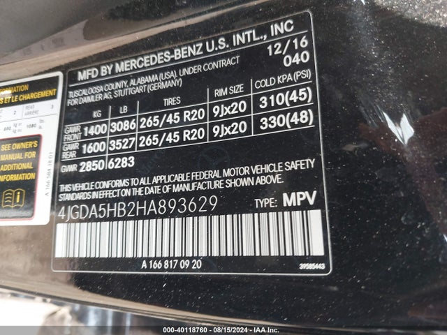 4JGDA5HB2HA893629 Mercedes-Benz Gle 350 4matic