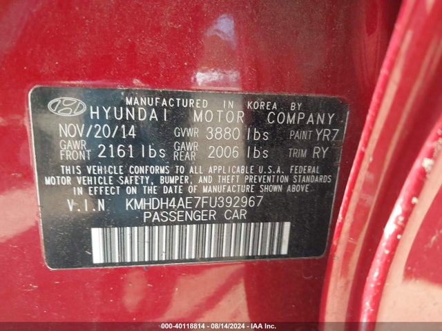 Hyundai ELANTRA SE 2015 KMHDH4AE7FU392967 Image 9
