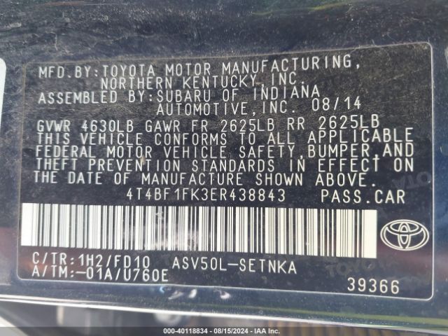 4T4BF1FK3ER438843 Toyota CAMRY LE