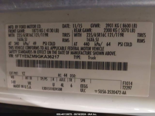 1FTYE9ZM9GKA36217 Ford Transit-150