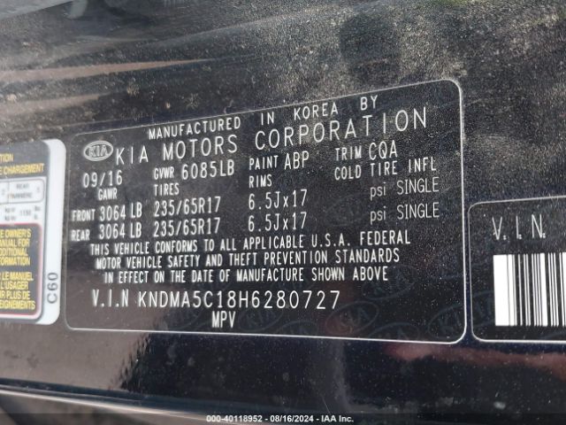KNDMA5C18H6280727 KIA Sedona L