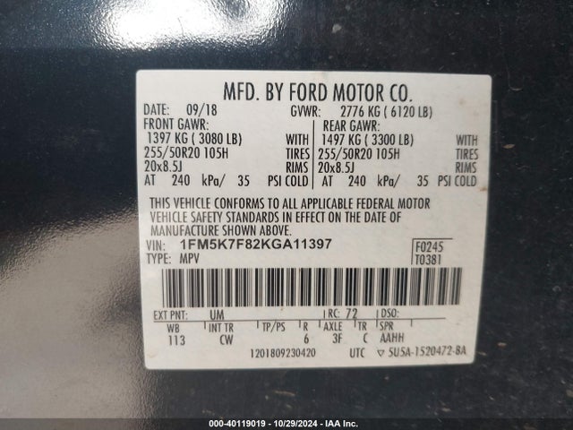 Ford Explorer Limited 2019 1FM5K7F82KGA11397 Image 9