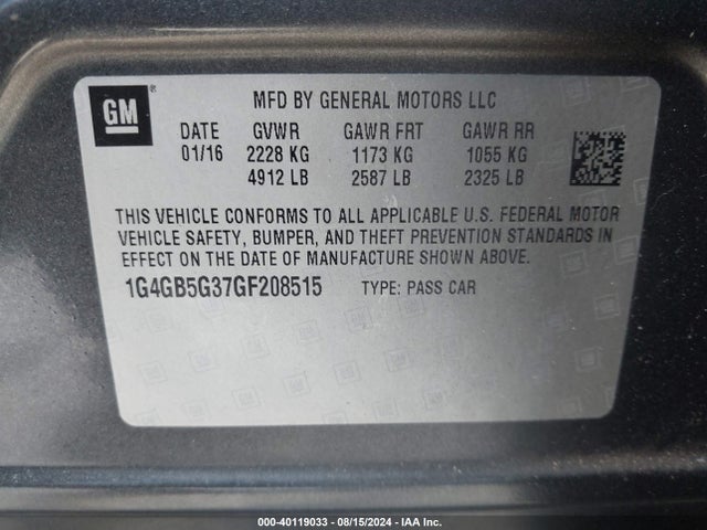 1G4GB5G37GF208515 Buick Lacrosse Leather