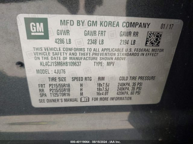 KL4CJ1SM6HB109637 Buick Encore Sport Touring