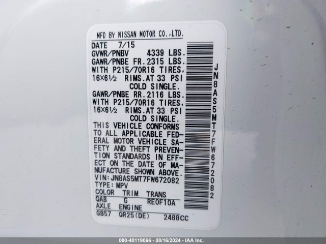 Nissan Rogue Select S 2015 JN8AS5MT7FW672082 Image 9