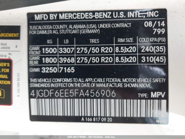4JGDF6EE5FA456906 Mercedes-Benz Gl 450 4matic