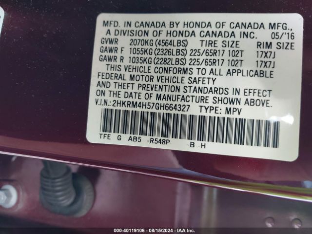 2HKRM4H57GH664327 Honda CR-V EX