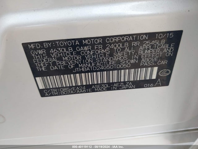 JTHBA1D24G5010050 Lexus IS 200T