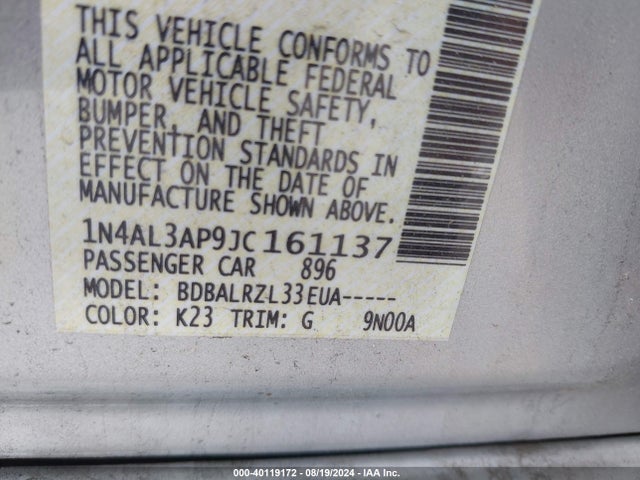 Nissan Altima 2.5 Sl 2018 1N4AL3AP9JC161137 Image 9