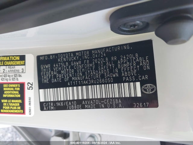 Toyota CAMRY SE 2024 4T1T11AK3RU266050 Image 9