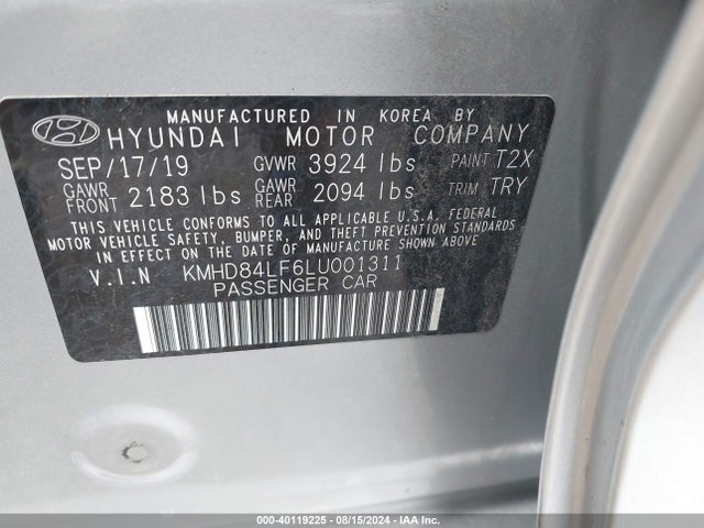 Hyundai Elantra Value Edition 2020 KMHD84LF6LU001311 Image 9